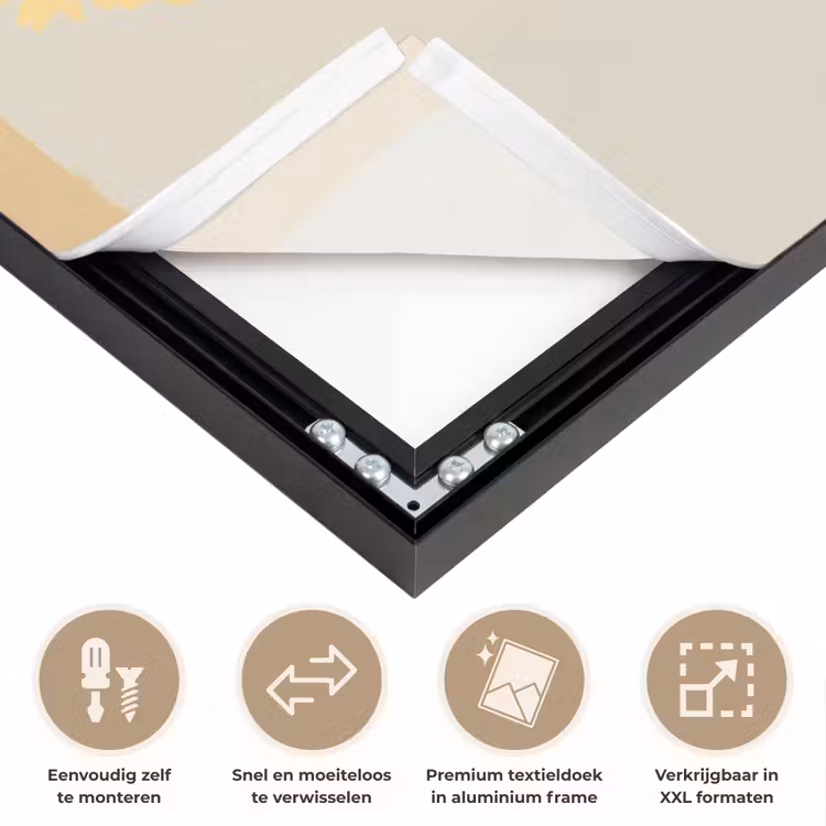 Vrouw - Bloem - Geel - Minimalistisch Textielframe zwart klein -USP_closeupNL