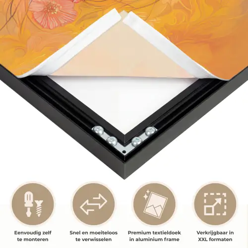 Vrouw - Bloemen - Aesthetic - Oranje Textielframe zwart klein -USP_closeupNL