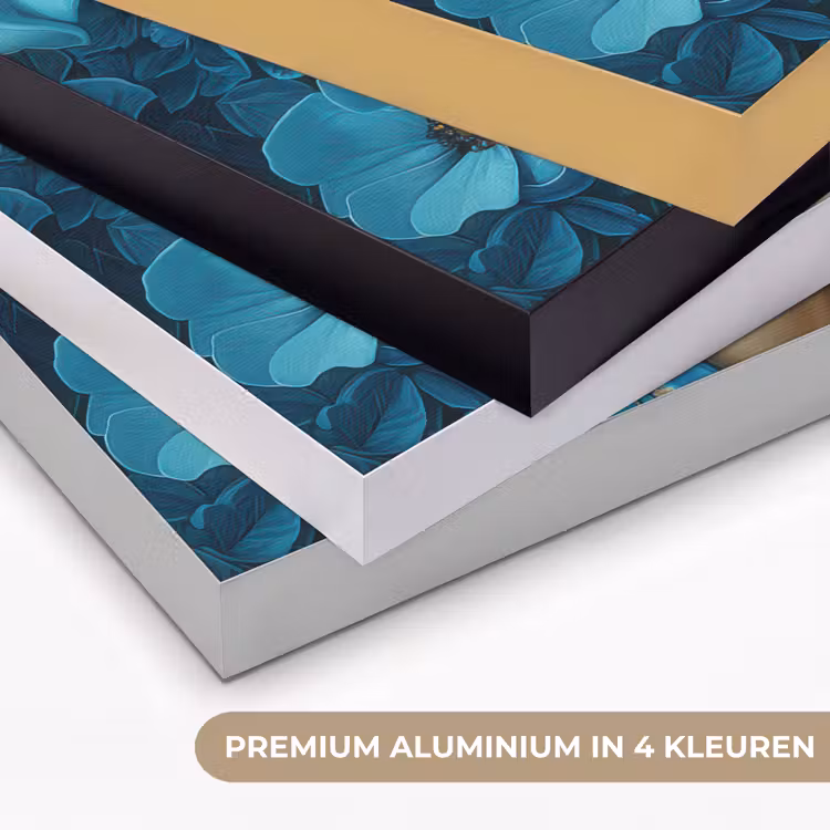 Vrouw - Bloemen - Blauw - Aesthetic - Luxe Textielframe zwart klein -USP_kleurenNL