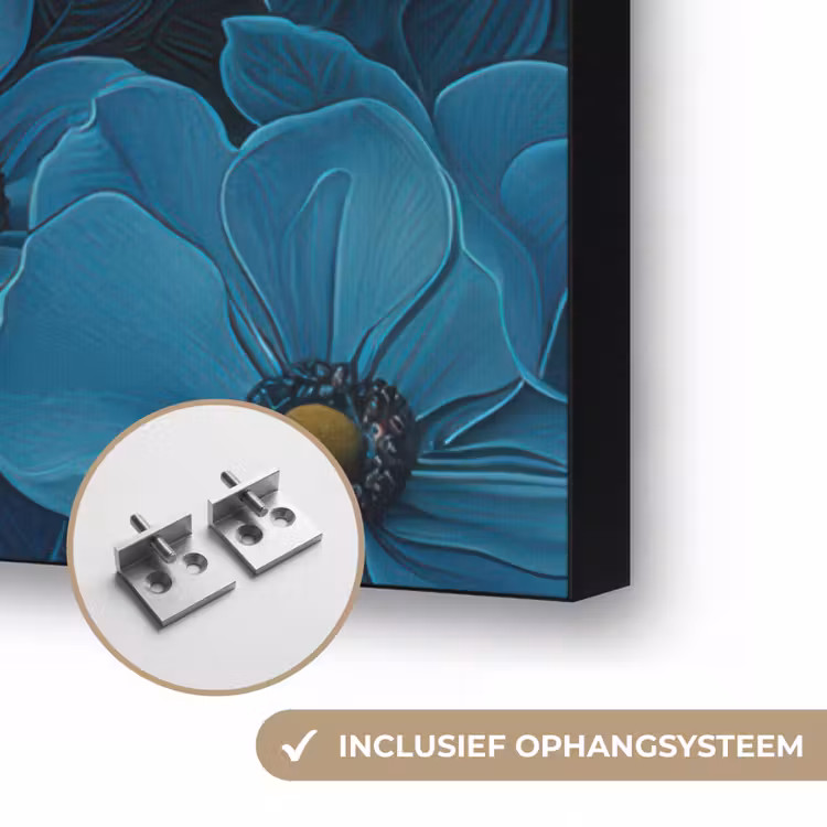 Vrouw - Bloemen - Blauw - Aesthetic - Luxe Textielframe zwart klein -USP_ophangsysteemNL