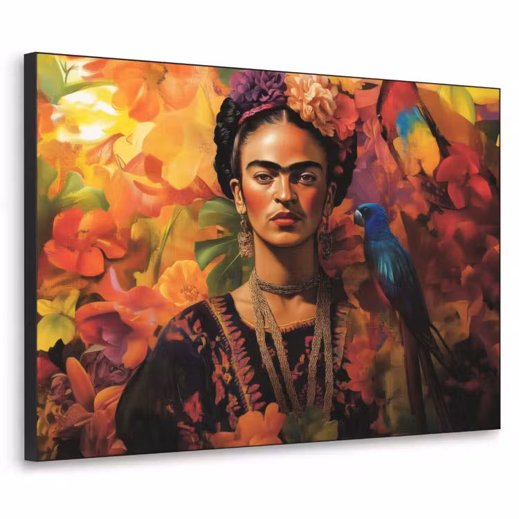 Vrouw - Bloemen - Papegaai - Schilderachtig Textielframe - compleet frame klein -3d