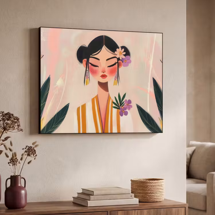 Vrouw - Bloemen - Pastel Textielframe zwart klein -sfeer3