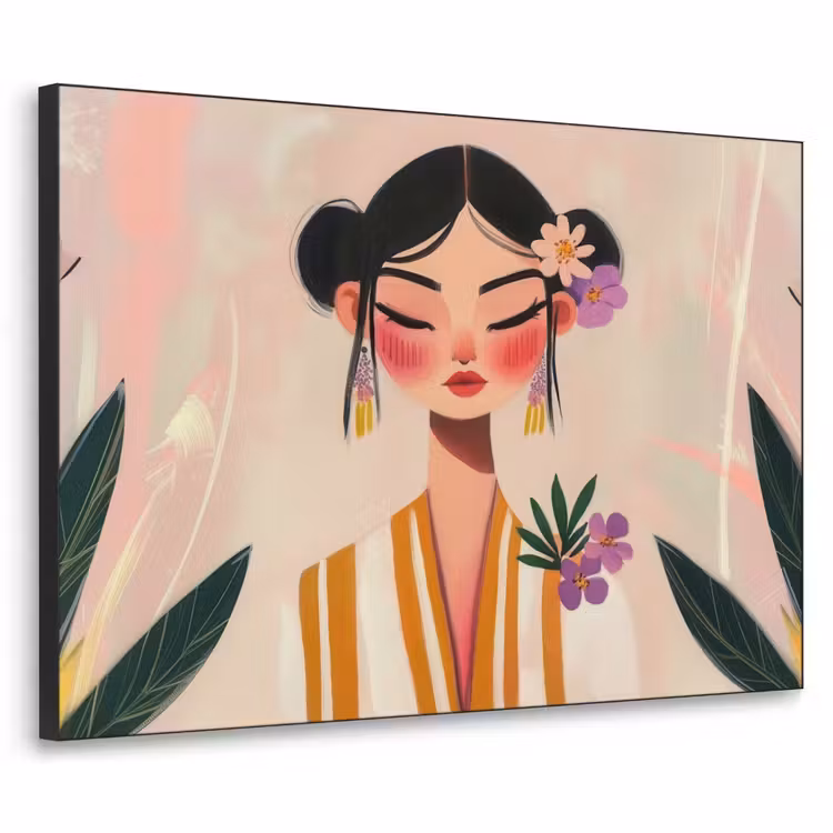 Vrouw - Bloemen - Pastel Textielframe zwart klein -3d