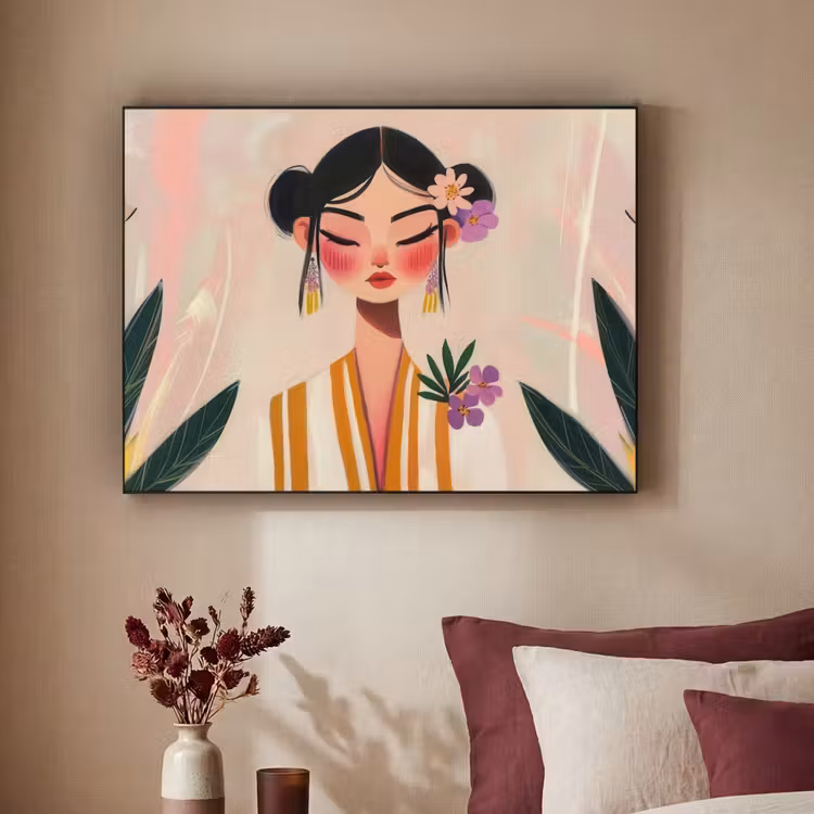 Vrouw - Bloemen - Pastel Textielframe - compleet frame klein -sfeer1