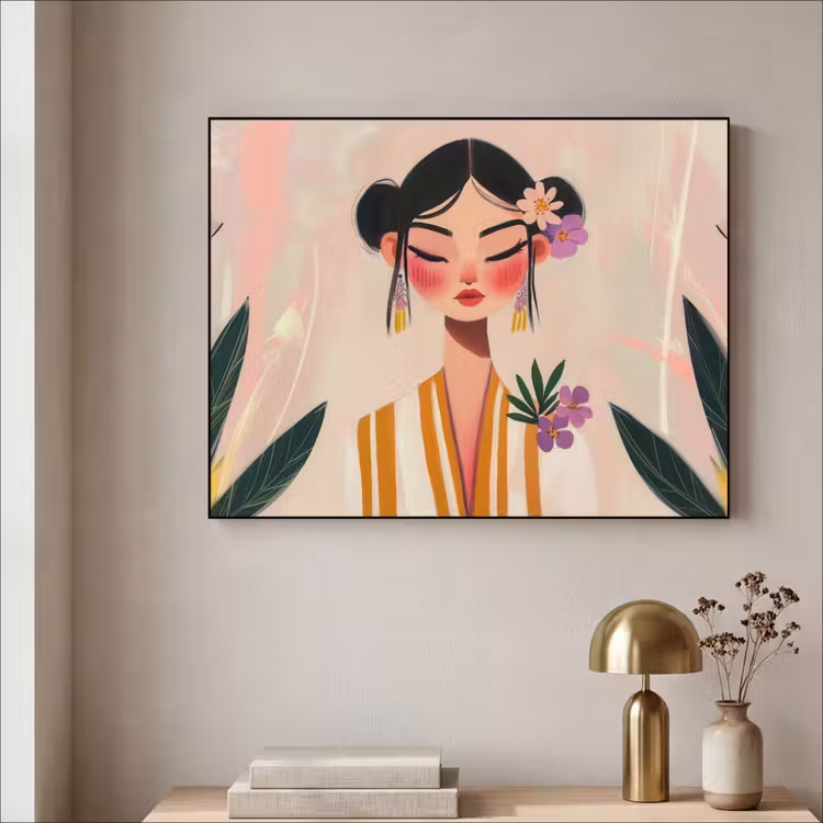 Vrouw - Bloemen - Pastel Textielframe - compleet frame klein -sfeer2
