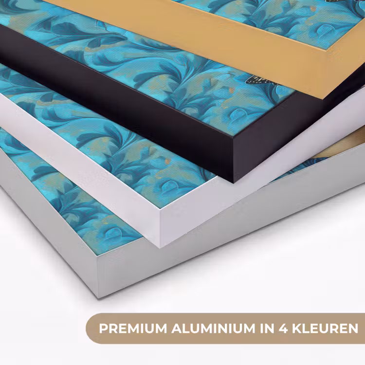 Vrouw - Bloemen - Vlinders - Blauw - Abstract Textielframe zwart klein -USP_kleurenNL
