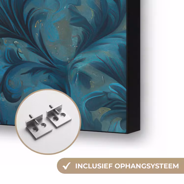 Vrouw - Bloemen - Vlinders - Blauw - Abstract Textielframe zwart klein -USP_ophangsysteemNL