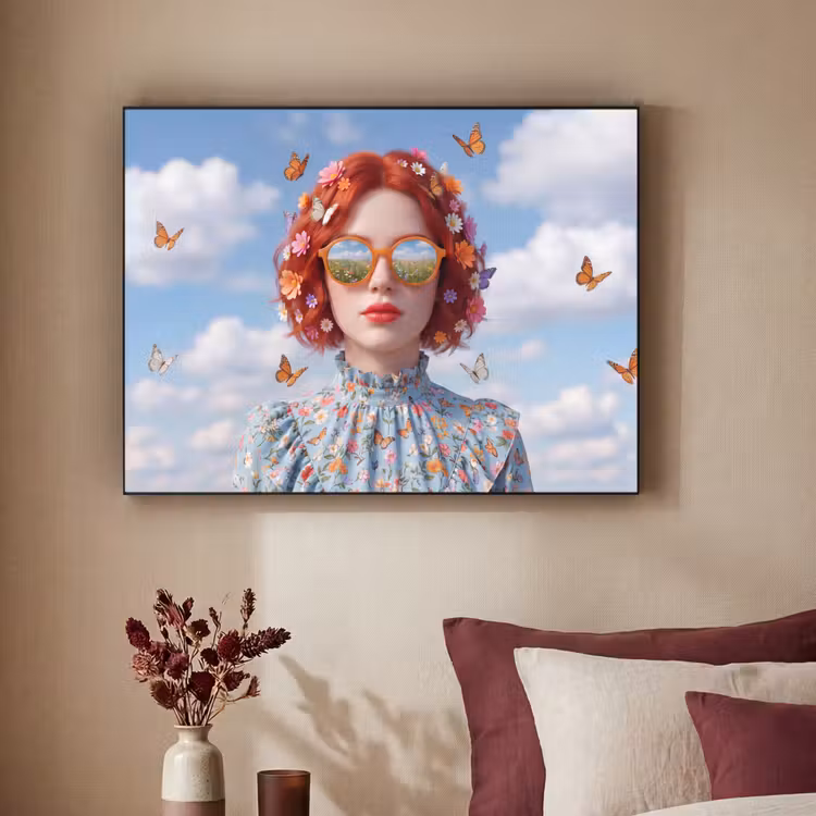 Vrouw - Bloemen - Zomer - Portret - Kleurrijk Textielframe zwart klein -sfeer1