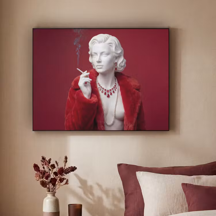Vrouw - Bontjas - Mode - Klassiek - Rood Textielframe zwart klein -sfeer1