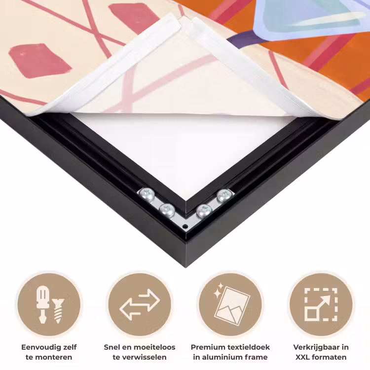 Vrouw - Bril - Cocktail - Illustratie - Modern Textielframe zwart klein -USP_closeupNL