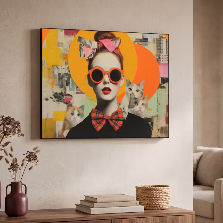 Vrouw - Bril - Strik - Retro Textielframe zwart klein -sfeer3