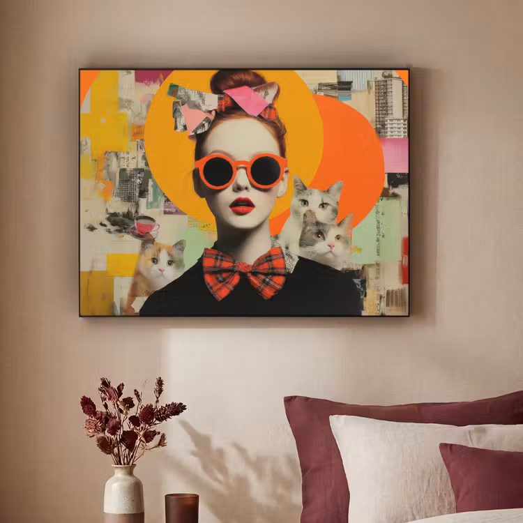 Vrouw - Bril - Strik - Retro Textielframe zwart klein -sfeer1