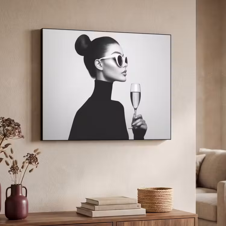 Vrouw - Champagne - Modern Textielframe zwart klein -sfeer3