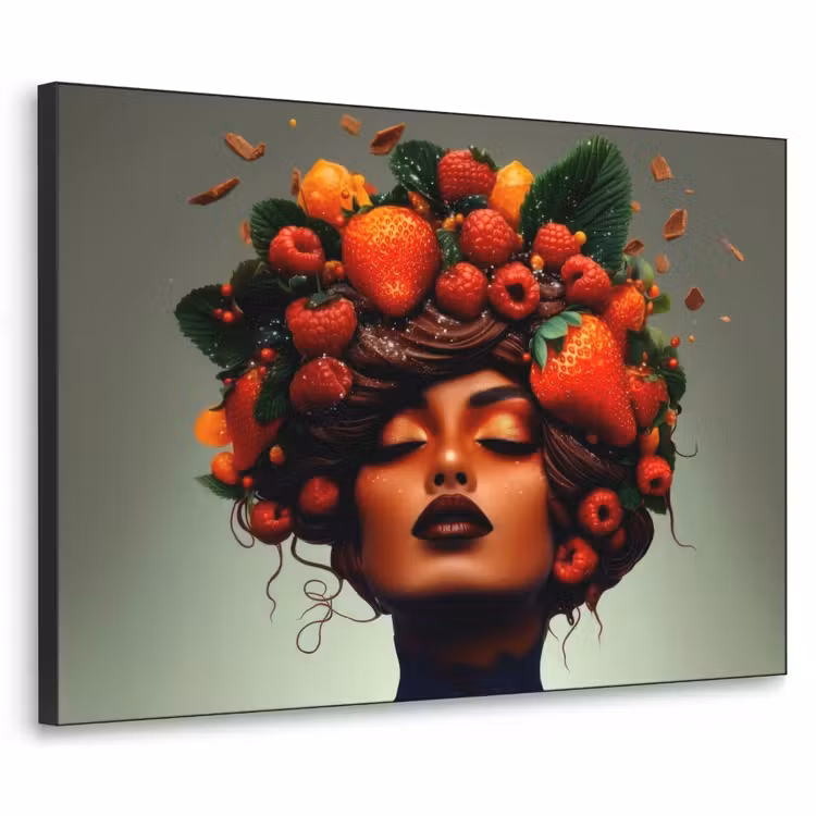 Vrouw - Chocolade - Frambozen - Aardbeien - Koekjes Textielframe zwart klein -3d