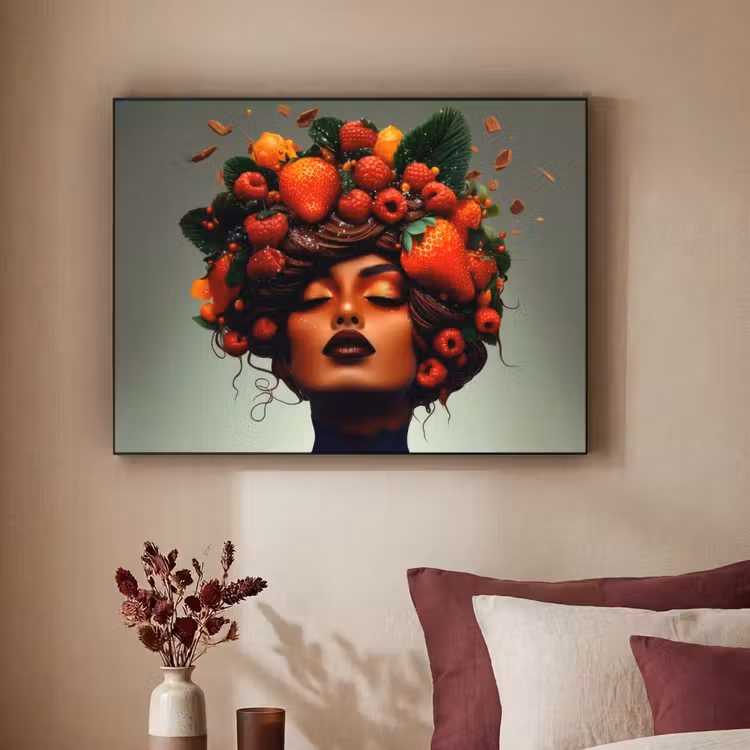 Vrouw - Chocolade - Frambozen - Aardbeien - Koekjes Textielframe zwart klein -sfeer1