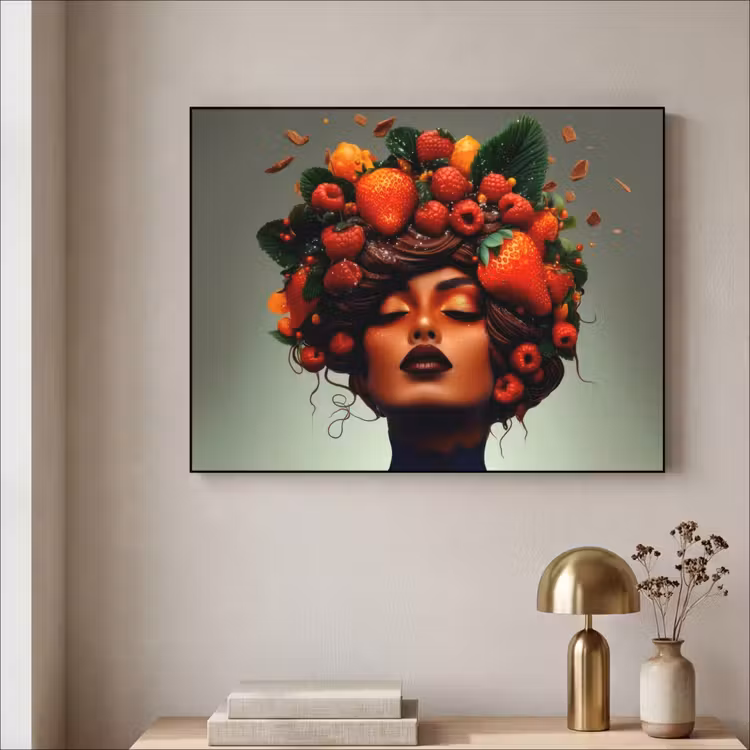 Vrouw - Chocolade - Frambozen - Aardbeien - Koekjes Textielframe - compleet frame klein -sfeer2