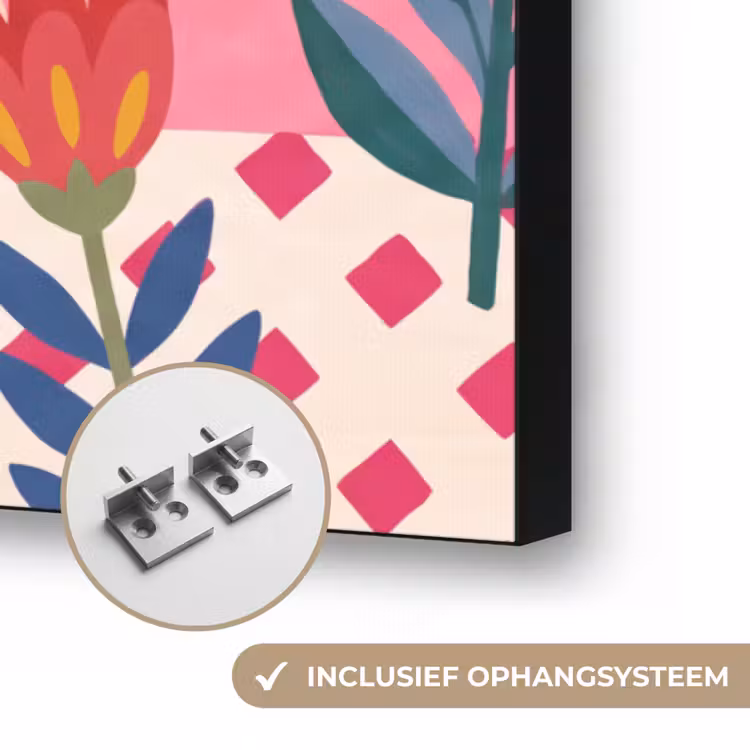 Vrouw - Cocktail - Bloemen - Modern - Roze Textielframe zwart klein -USP_ophangsysteemNL