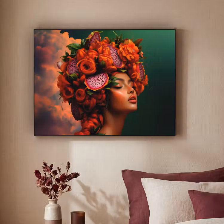 Vrouw - Drankenfruit - Rozen Textielframe zwart klein -sfeer1