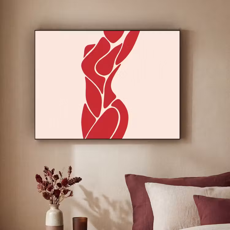 Vrouw - Figuur - Abstract - Modern - Rood Textielframe zwart klein -sfeer1