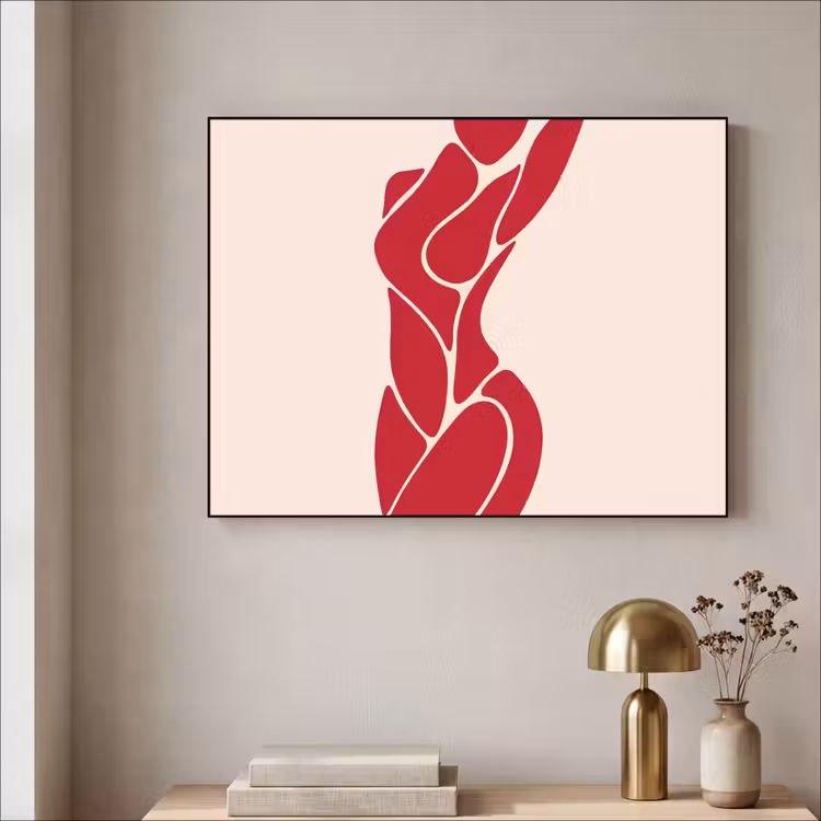 Vrouw - Figuur - Abstract - Modern - Rood Textielframe zwart klein -sfeer2