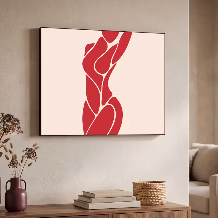 Vrouw - Figuur - Abstract - Modern - Rood Textielframe zwart klein -sfeer3