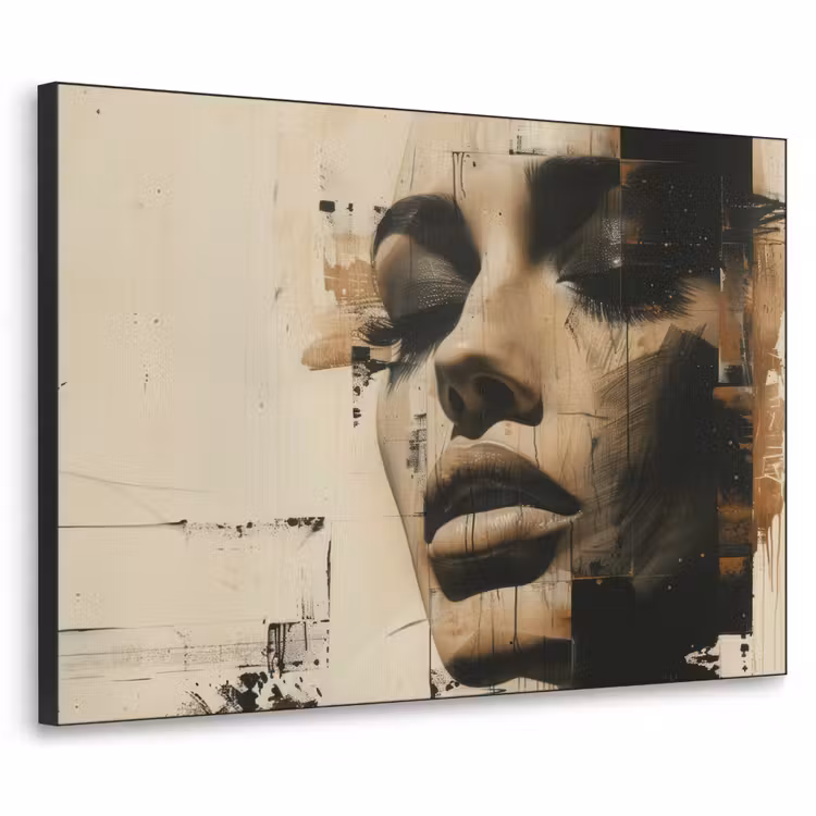 Vrouw - Gezicht - Abstract - Kunst Textielframe - compleet frame klein -3d