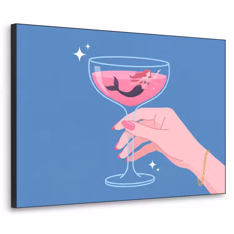 Vrouw - Glas - Abstract - Roze - Blauw Textielframe zwart klein -3d