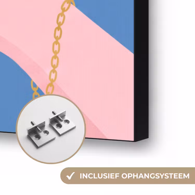 Vrouw - Glas - Abstract - Roze - Blauw Textielframe zwart klein -USP_ophangsysteemNL