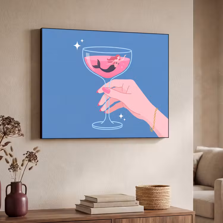 Vrouw - Glas - Abstract - Roze - Blauw Textielframe zwart klein -sfeer3