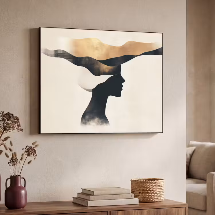 Vrouw - Golven - Zwart Textielframe zwart klein -sfeer3