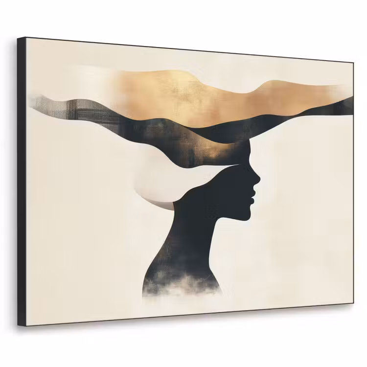 Vrouw - Golven - Zwart Textielframe zwart klein -3d