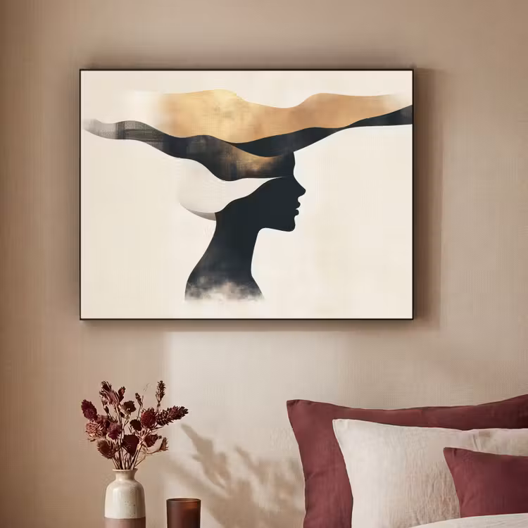 Vrouw - Golven - Zwart Textielframe zwart klein -sfeer1