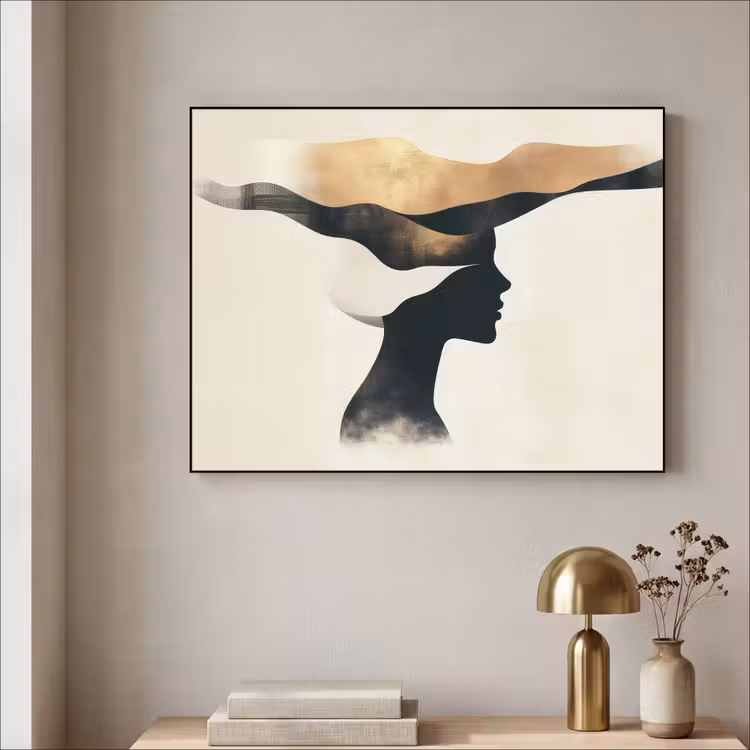Vrouw - Golven - Zwart Textielframe - compleet frame klein -sfeer2