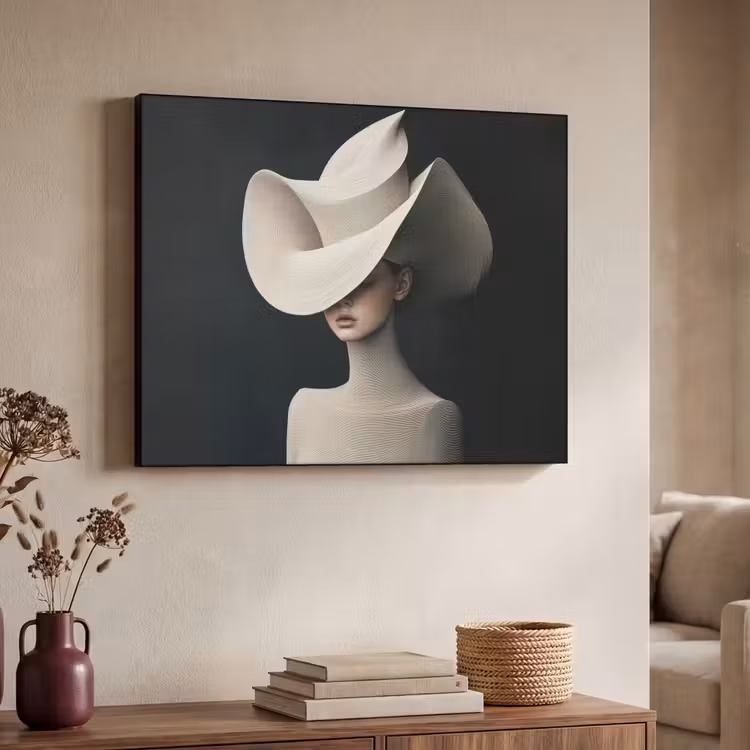 Vrouw - Golvende - Hoed Textielframe zwart klein -sfeer3