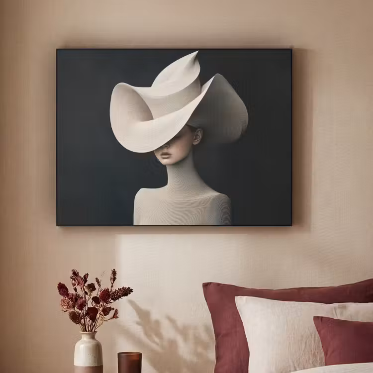 Vrouw - Golvende - Hoed Textielframe zwart klein -sfeer1