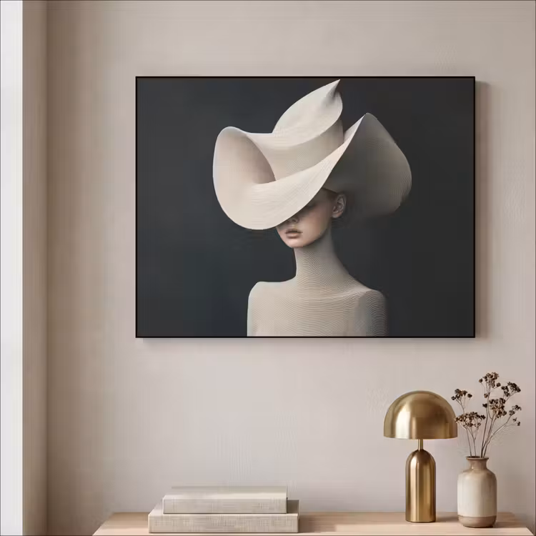 Vrouw - Golvende - Hoed Textielframe zwart klein -sfeer2