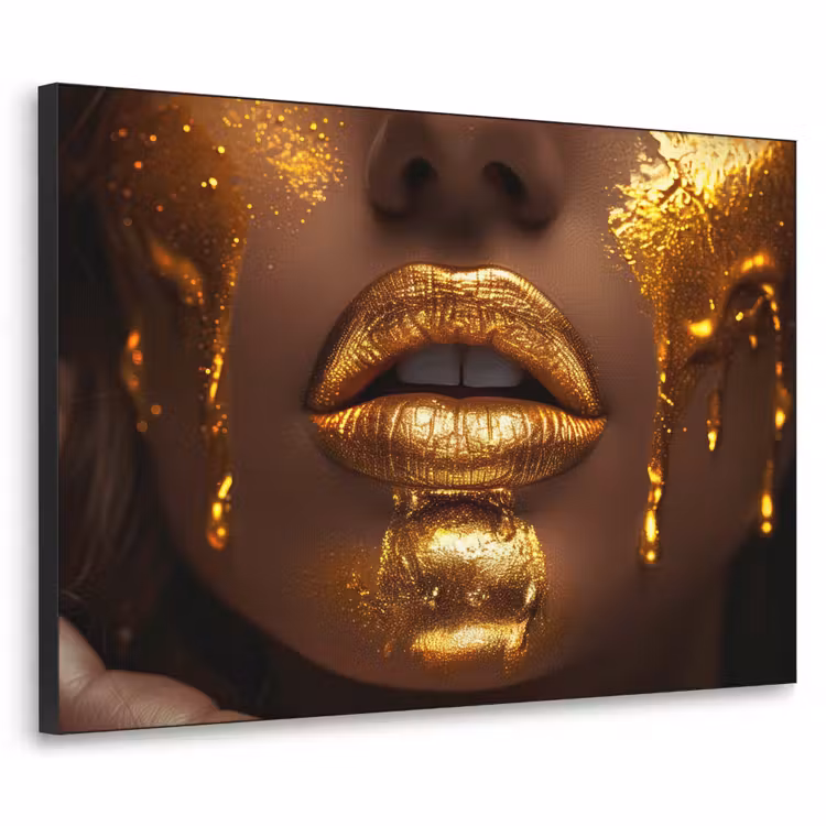 Vrouw - Goud - Gezicht - Verf - Lippen Textielframe zwart klein -3d