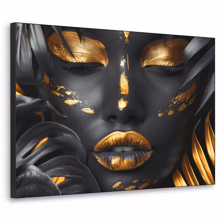 Vrouw - Goud - Natuur - Portret - Modern Textielframe zwart klein -3d