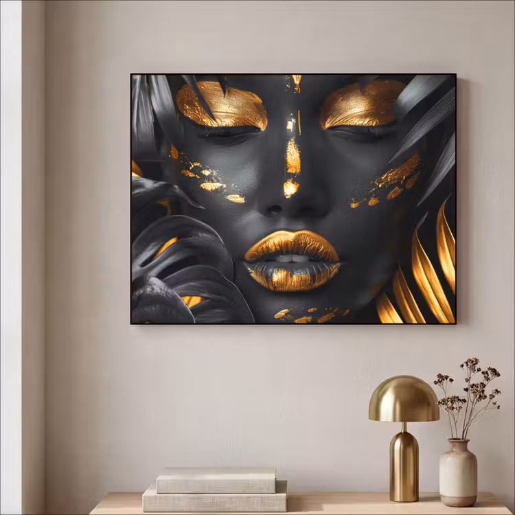 Vrouw - Goud - Natuur - Portret - Modern Textielframe zwart klein -sfeer2