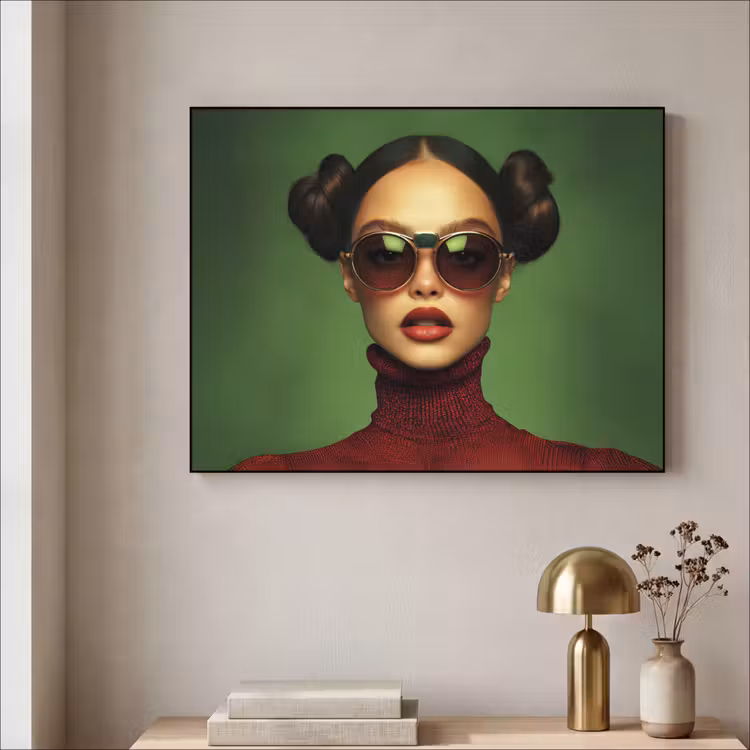 Vrouw - Groen - Bril - Aesthetic - Modern Textielframe zwart klein -sfeer2