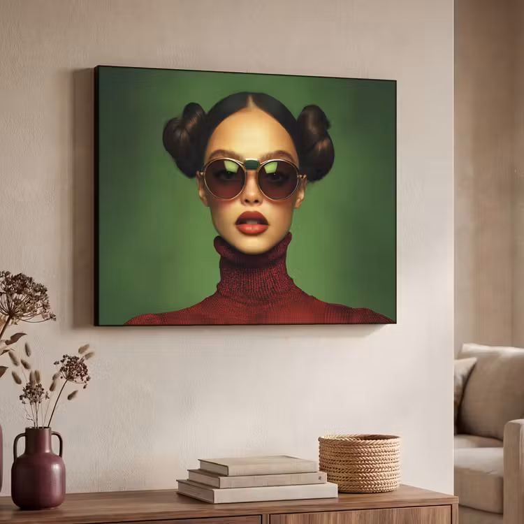 Vrouw - Groen - Bril - Aesthetic - Modern Textielframe zwart klein -sfeer3