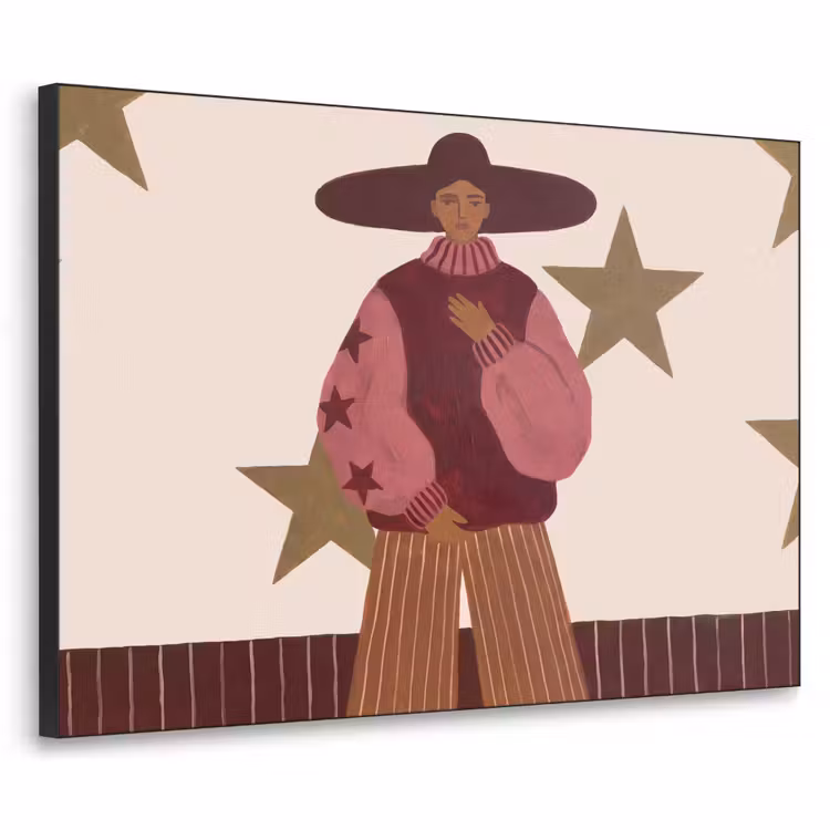 Vrouw - Hoed - Abstract - Modern - Portret Textielframe zwart klein -3d