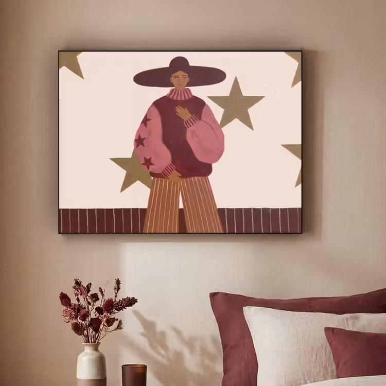 Vrouw - Hoed - Abstract - Modern - Portret Textielframe zwart klein -sfeer1