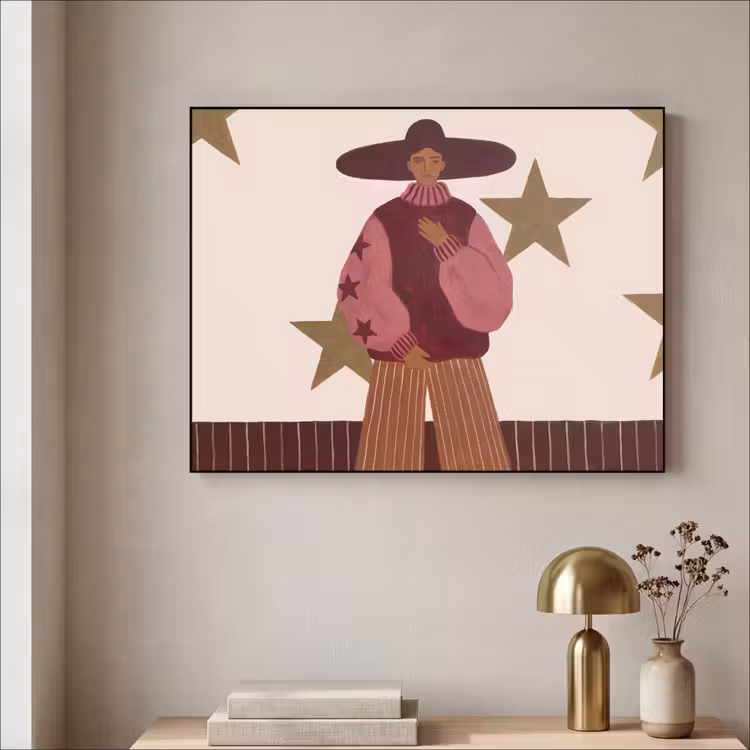Vrouw - Hoed - Abstract - Modern - Portret Textielframe zwart klein -sfeer2