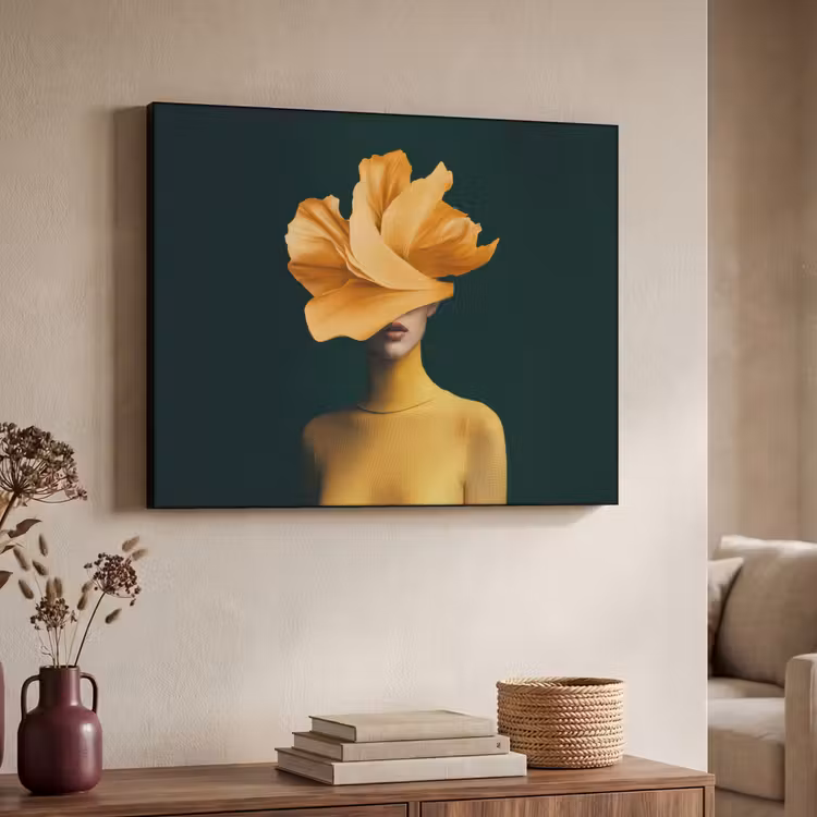 Vrouw - Hoed - Geel Textielframe zwart klein -sfeer3