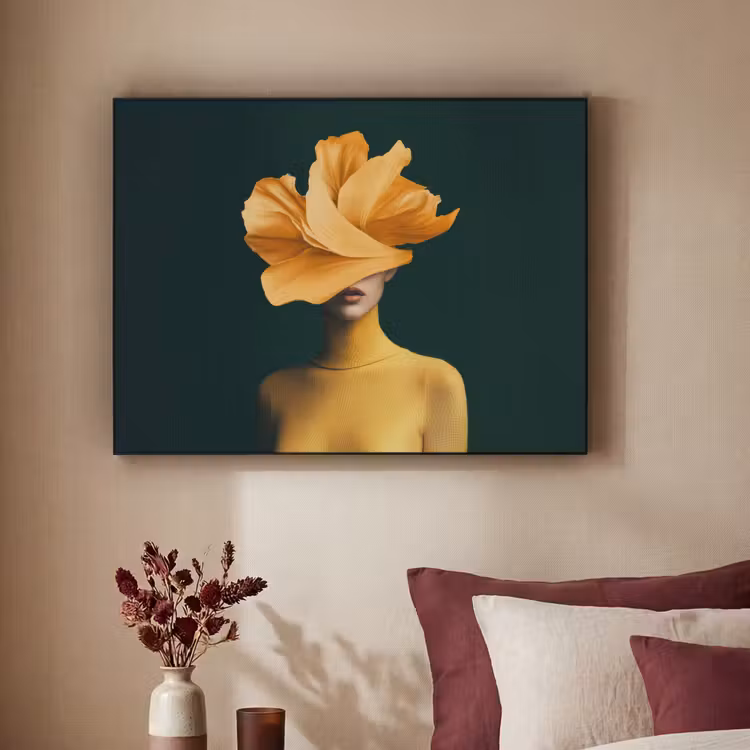 Vrouw - Hoed - Geel Textielframe zwart klein -sfeer1