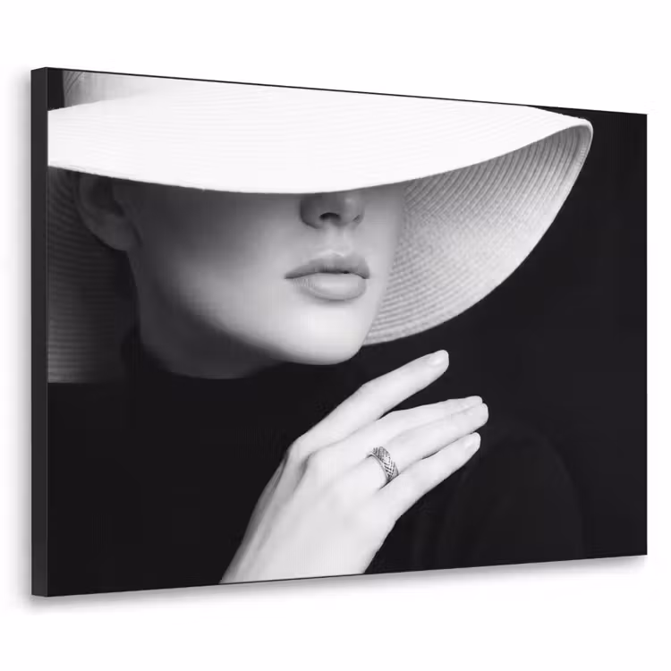 Vrouw - Hoed - Hand - Zwart - Wit - Klassiek Textielframe zwart klein -3d