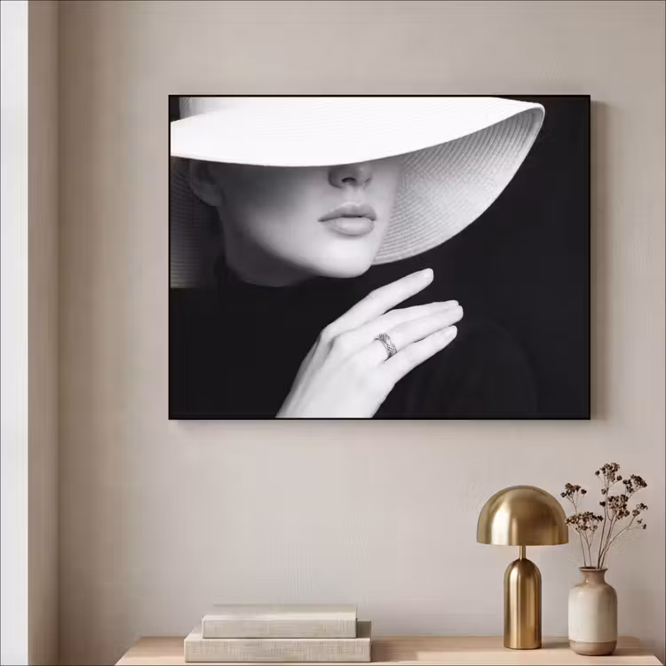 Vrouw - Hoed - Hand - Zwart - Wit - Klassiek Textielframe zwart klein -sfeer2