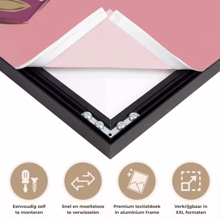 Vrouw - Hoed - Portret - Illustratie - Roze Textielframe zwart klein -USP_closeupNL