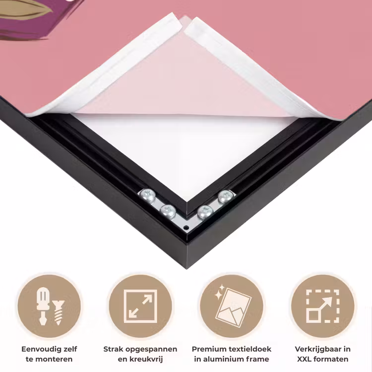 Vrouw - Hoed - Portret - Illustratie - Roze Textielframe zwart klein -USP_feed_closeupNL